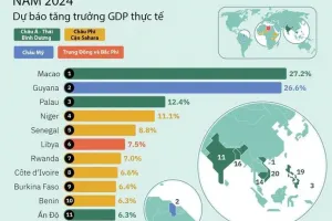Những nền kinh tế được dự báo tăng trưởng nhanh nhất năm 2024, Việt Nam lọt top 20